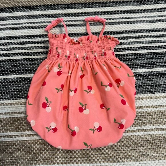 Janie and Jack Baby Girl Cherry Print One Piece Swimsuit Orange Size 6-12M - Picture 4 of 8